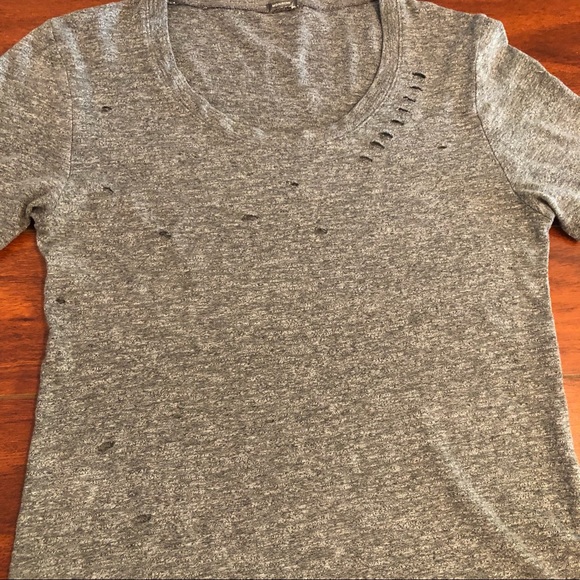 Monrow Gray Crew Neck Distressed Short Sleeve T-Shirt - Picture 6 of 9